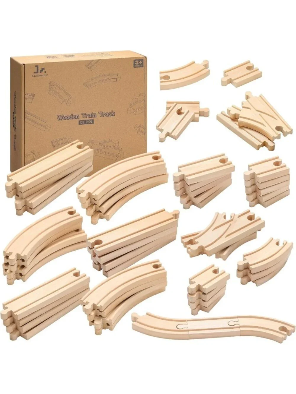 Premium Wooden Train Track Set | 52-Piece Expandable 18FT Railway System | Kids